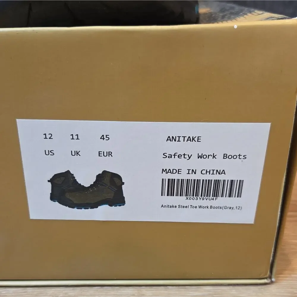 AK Anitake Steel Toe Work Boots Gray Men's Size 12 Slip & Oil Resistant Safety